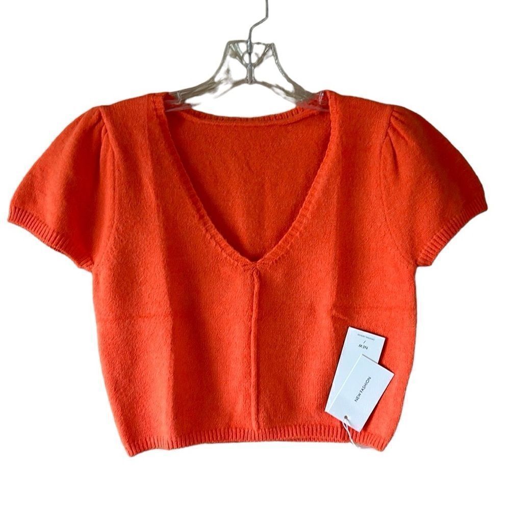 NEW Fashion Orange V Neck Sweater